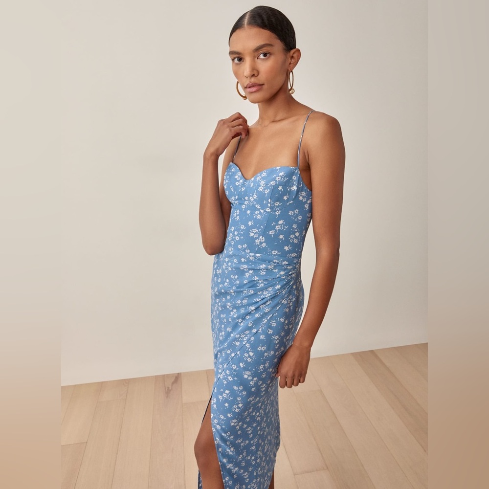 Reformation Kourtney Dress Blue Flowers, Size 4